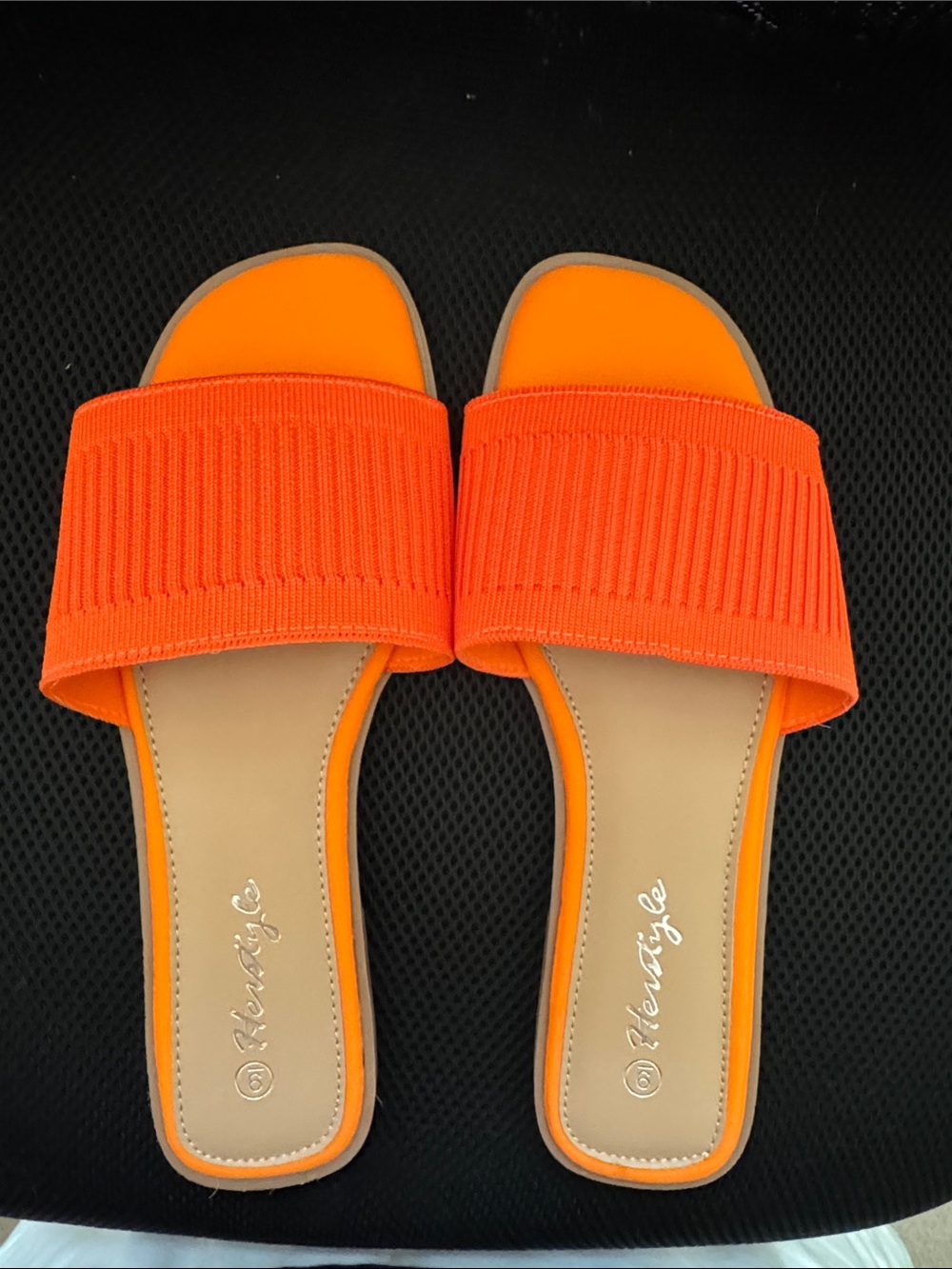 Herstyle Bright Orange Ribbed Slide Sandals for Women